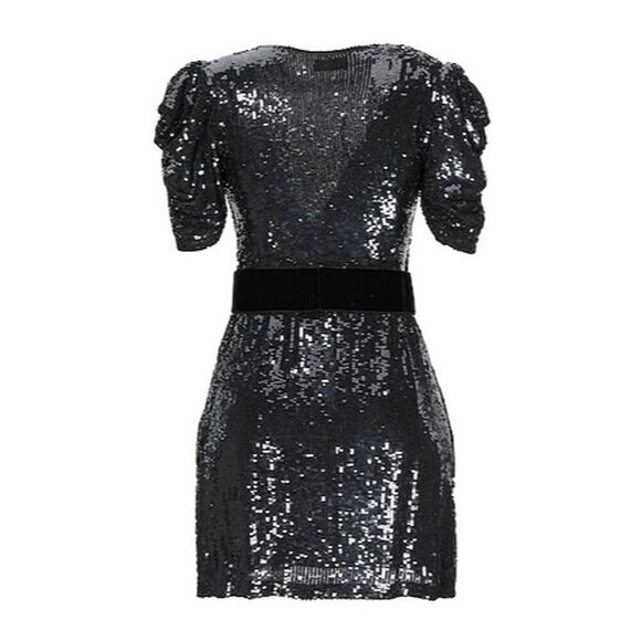 P.A.R.O.S.H. NWT Goody Sequin Cocktail Dress   w/Velvet Belt in Black Size S - Picture 2 of 11